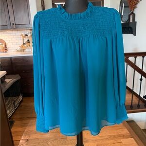 Ann Taylor Teal Smocked Blouse